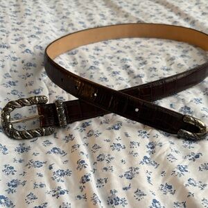 Brighton Brown Leather Embossed Belt with Silver Buckle Size L